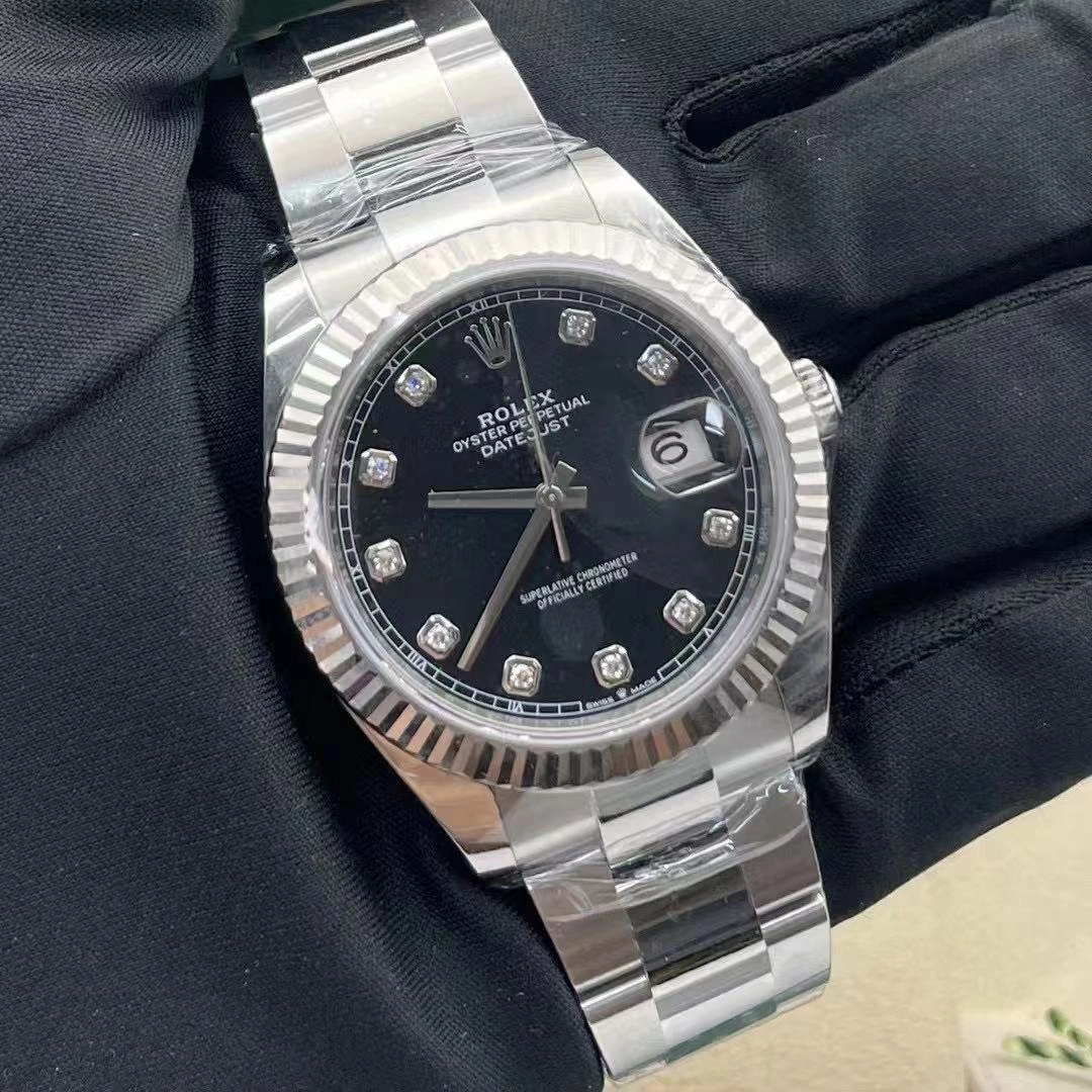 Rolex Datejust 41 Fluted Bezel Black Diamond Dial m126334 0011 Mens Replica Watch - QualitySwissReplica