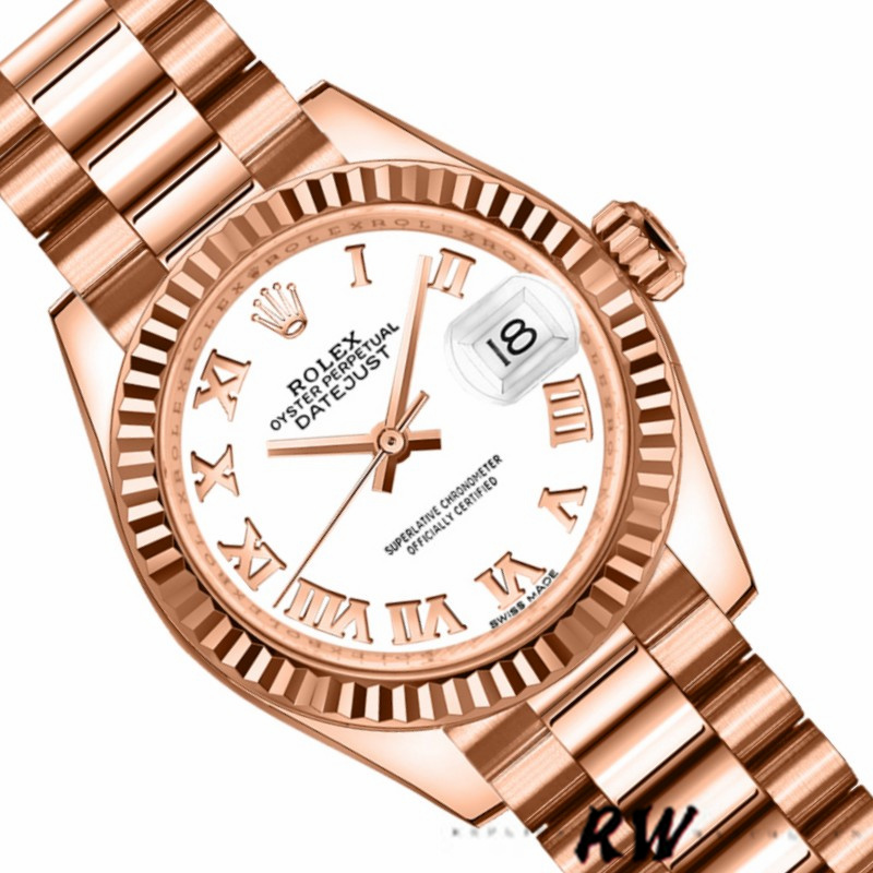 Rolex Datejust 279175 White Roman Numeral Dial Fluted Bezel 28mm Lady Replica Watch - QualitySwissReplica