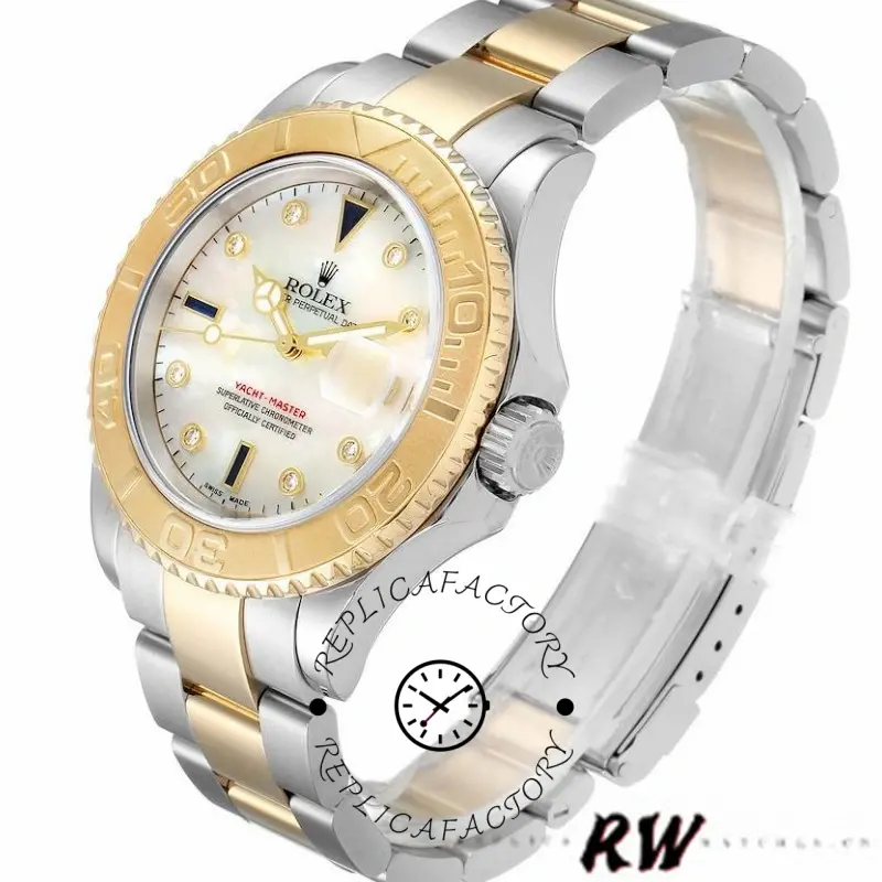 Rolex Yachtmaster 16623 Steel Yellow Gold Mother of Pearl White Dial 40MM Mens Replica Watch - QualitySwissReplica
