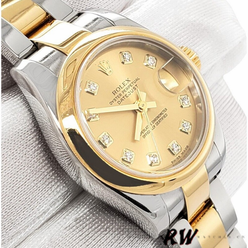 Rolex Datejust 179163 Champagne Dial Domed Dezel 26MM Lady Replica Watch - QualitySwissReplica