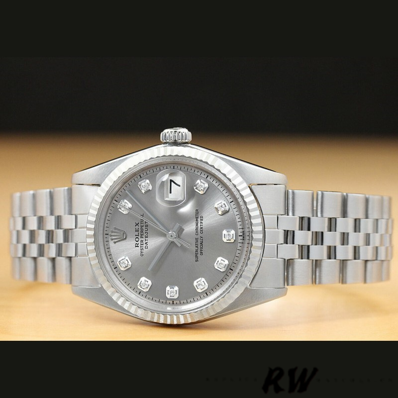 Rolex Datejust 179174 Rhodium Grey Diamond Dial Fluted Bezel 26MM Lady Replica Watch - QualitySwissReplica