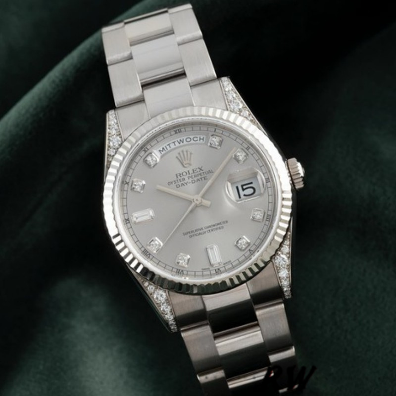 Rolex Day Date 118339 Silver Dial Fluted Bezel 36mm Unisex Replica Watch - QualitySwissReplica