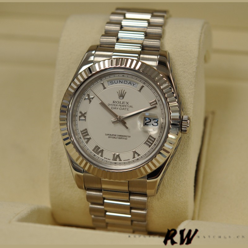 Rolex Day-Date 218239 Ivory Roman Numerals Dial White Gold 41MM Mens Replica Watch - QualitySwissReplica
