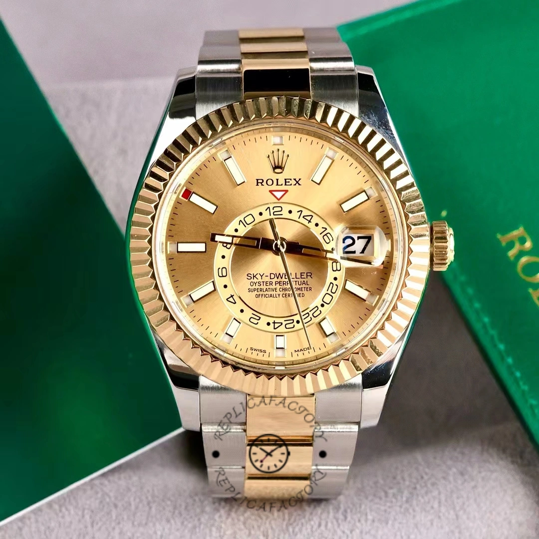 Rolex Sky-Dweller 326933 Champagne Dial Stainless Steel 42MM Mens Replica Watch - QualitySwissReplica