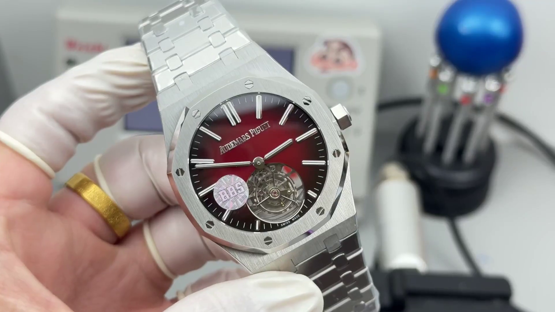 AP Royal Oak Flying Tourbillon 26730ST.OO.1320ST.05 Wine Red Dial Replica - QualitySwissReplica