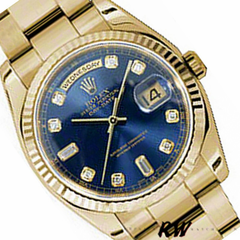 Rolex Day-Date 118238 Yellow Gold Blue Diamond Dial Unisex Replica Watch - QualitySwissReplica