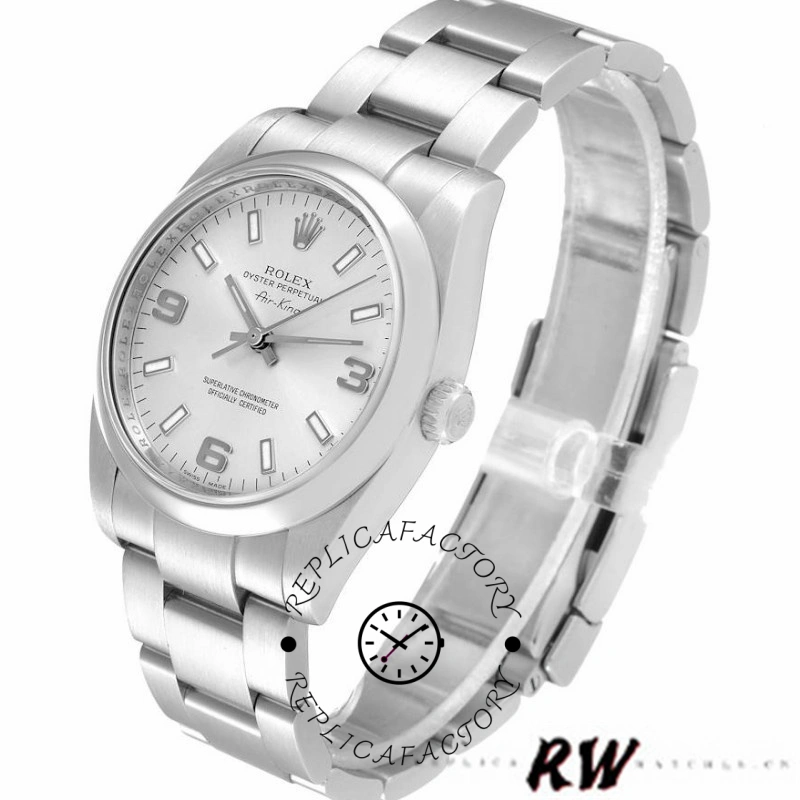 Rolex Oyster Perpetual Air-King 114200 Silver Arabic Dial 34mm Unisex Replica watch - QualitySwissReplica