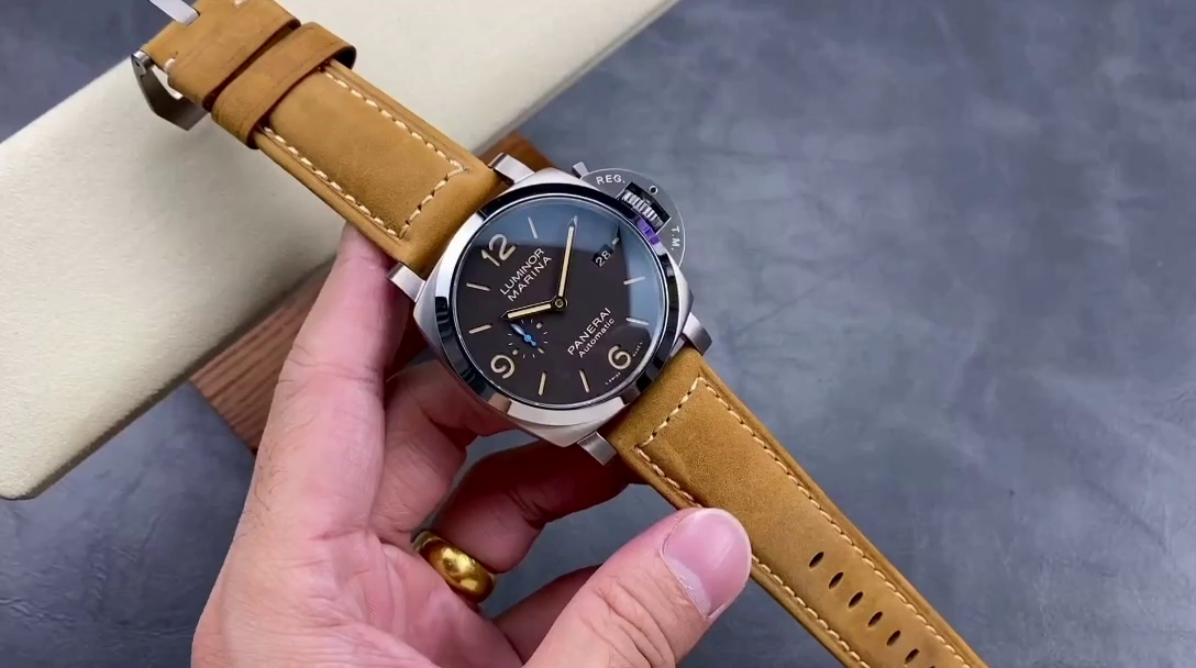 Panerai PAM01351 3 Days Titanium 1:1 Clone Luminor Marina Brown Leather Strap - QualitySwissReplica