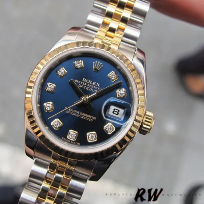 Rolex Datejust 179173 Blue Diamond Dial Fluted Bezel 26MM Lady Replica Watch - QualitySwissReplica