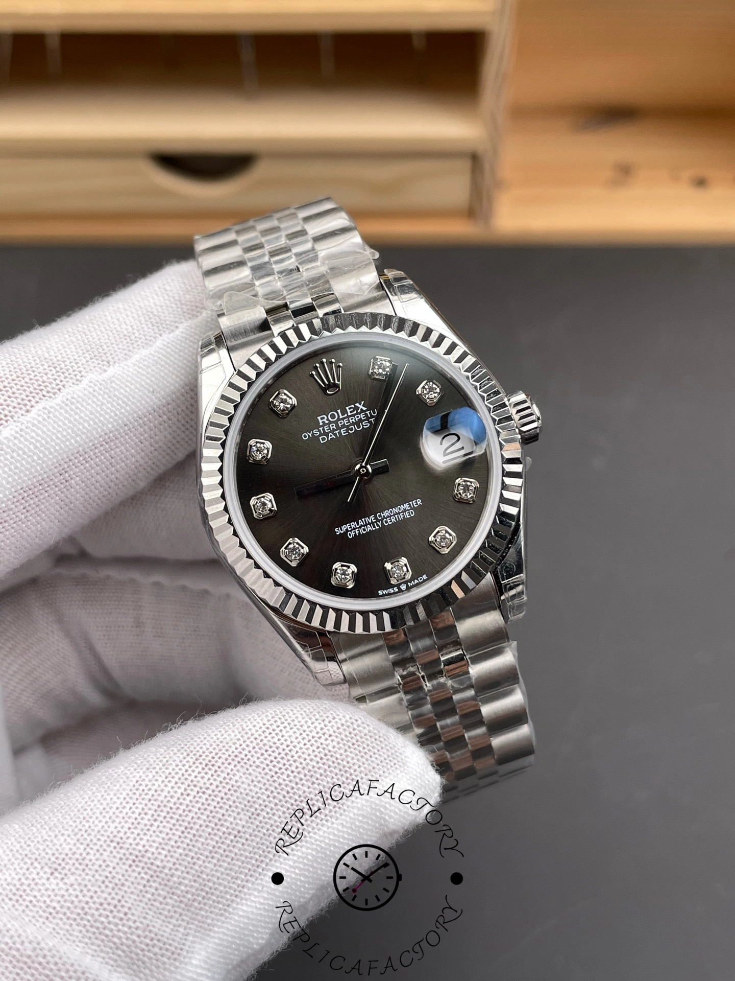 Rolex Datejust m178274 Black Diamond Dial Fluted Bezel 31MM Lady Replica Watch - QualitySwissReplica
