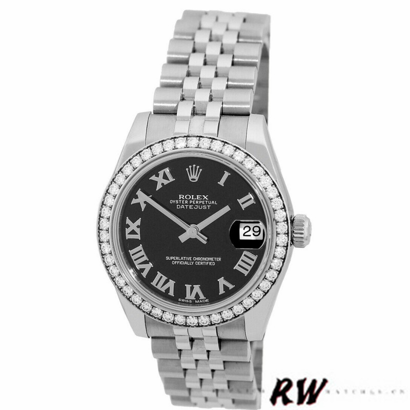 Rolex Datejust 178384 Stainless Steel Black Roman Dial 31MM Lady Replica Watch - QualitySwissReplica