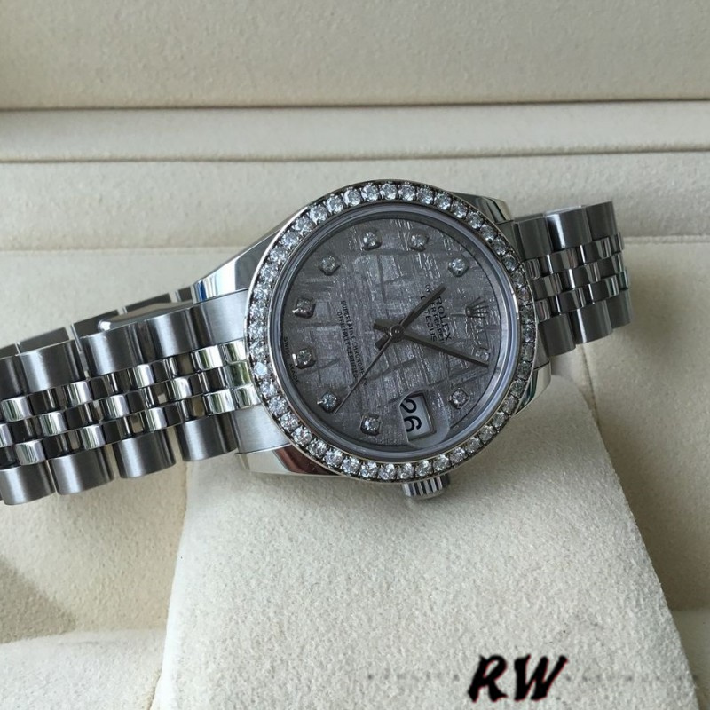 Rolex Datejust 178384 Meteorite Grey Dial Diamond Bezel 31MM Lady Replica Watch - QualitySwissReplica