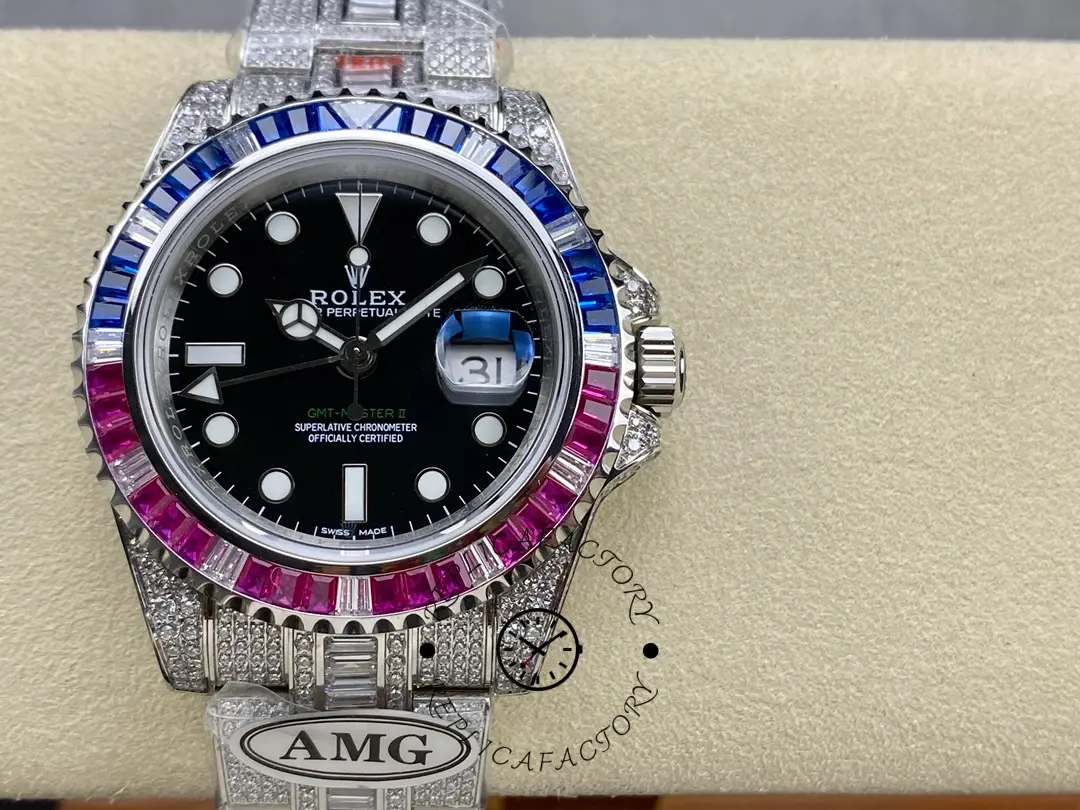Rolex GMT Master AMG 126710BLRO 40mm With Dual Time & Sapphire Mirror Diamond Watch - QualitySwissReplica