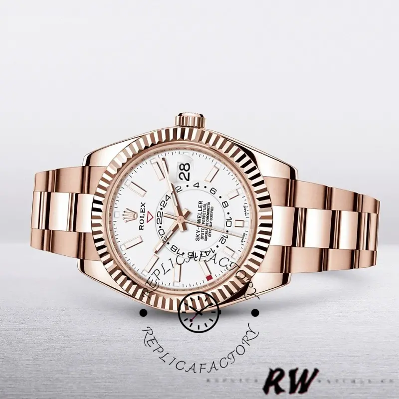 Rolex Sky-Dweller 326935 Rose Gold White Dial 42mm Mens Replica Watch - QualitySwissReplica