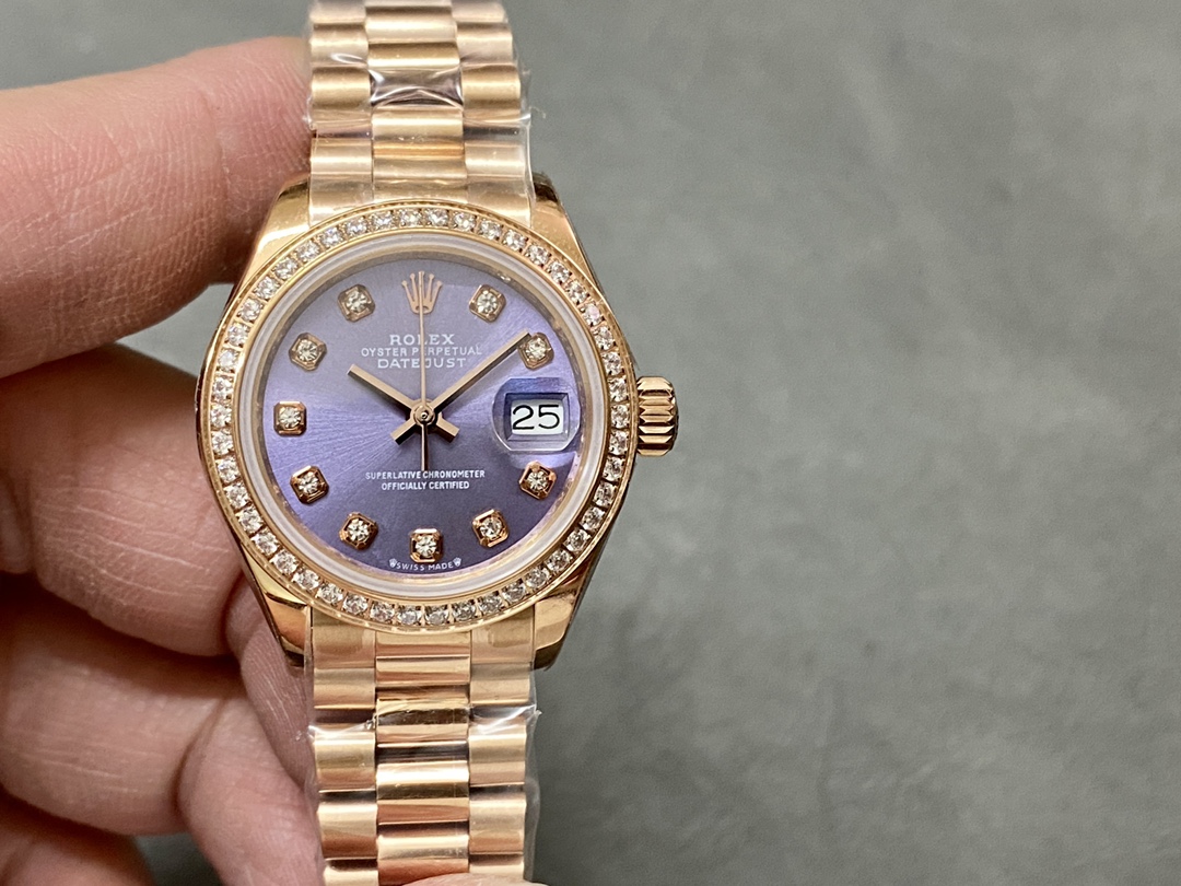 Rolex Datejust 28mm Everose Gold m279135rbr 0020 Aubergine Diamond President Women's Watch - QualitySwissReplica