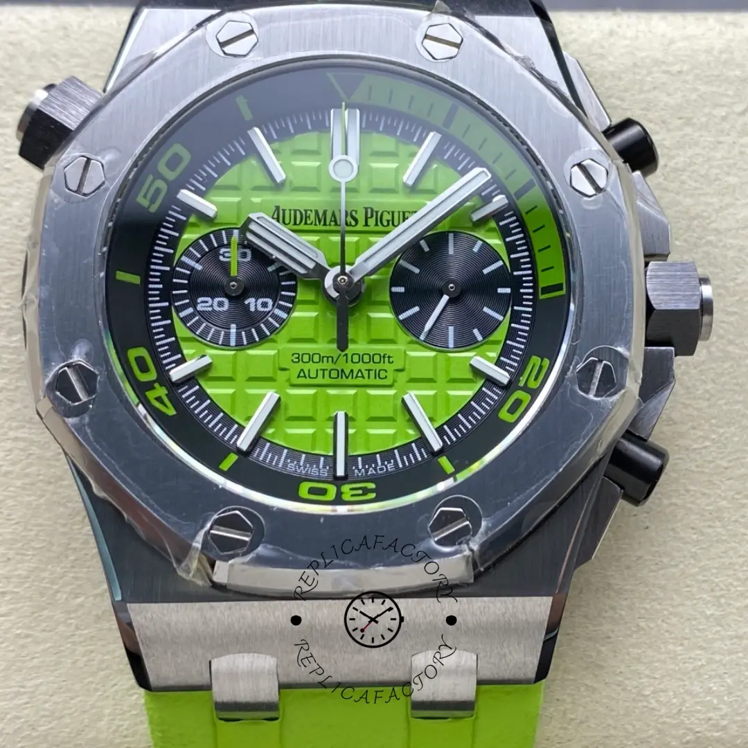 1:1 Clone AP Royal Oak Offshore Diver 42 26703ST.OO.A038CA.01 Green Rubber Strap - QualitySwissReplica
