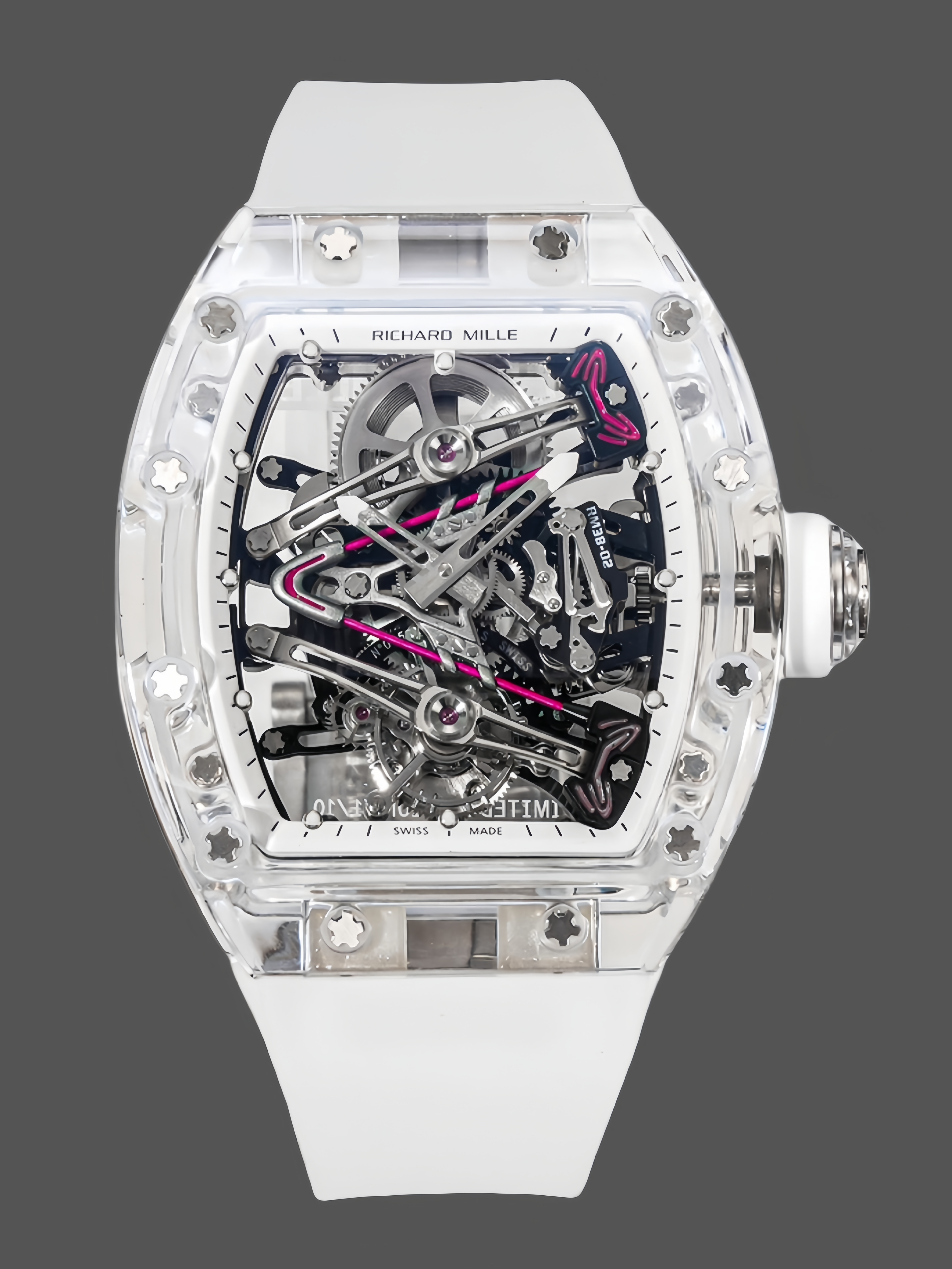 RM38-02 Richard Mille Tourbillon Movement Edition Crystal White Rubber Strap - QualitySwissReplica
