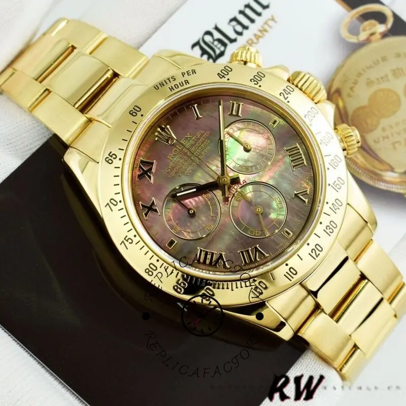 Rolex Cosmograph Daytona 116528 Black MOP Roman Dial 40MM Mens Replica Watch - QualitySwissReplica