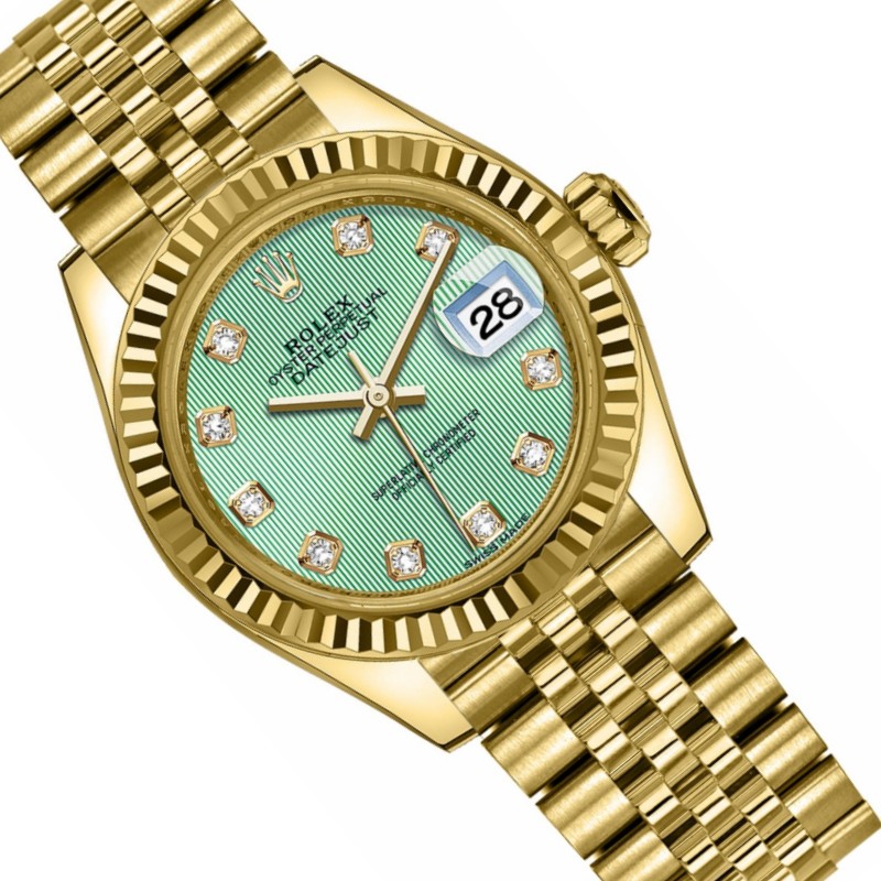 Rolex Datejust 279178 Mint Green Diamond Dial Yellow Gold 28mm Lady Replica Watch - QualitySwissReplica