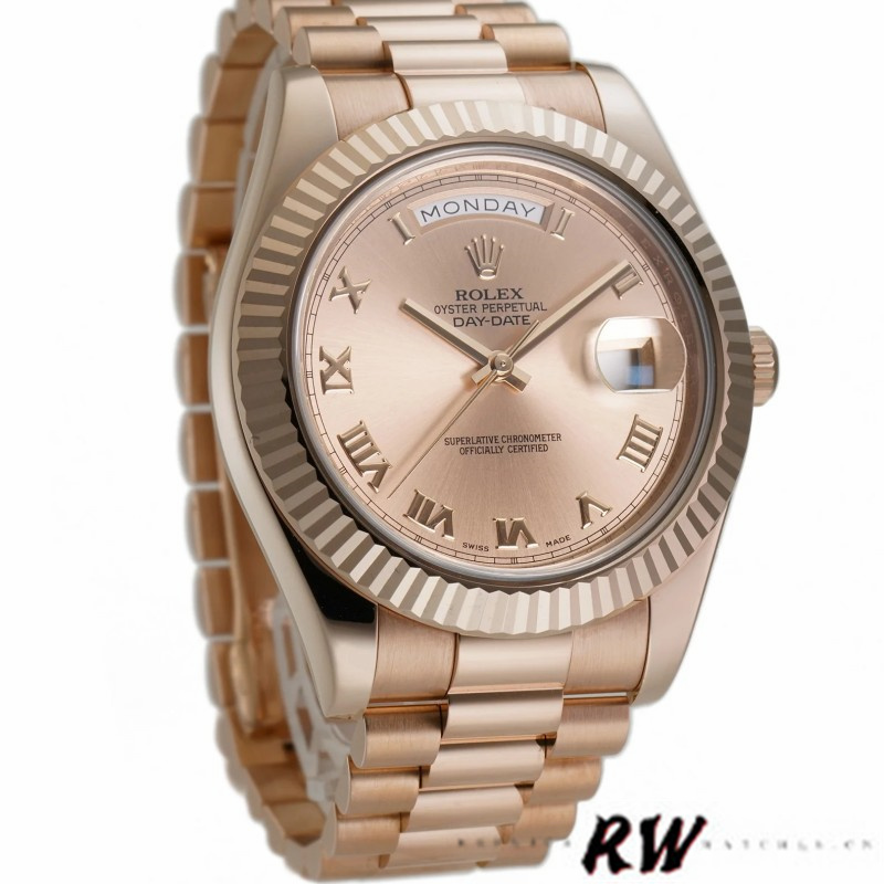 Rolex Day-Date 218235 Rose Roman Dial Rose Gold 41MM Mens Replica Watch - QualitySwissReplica