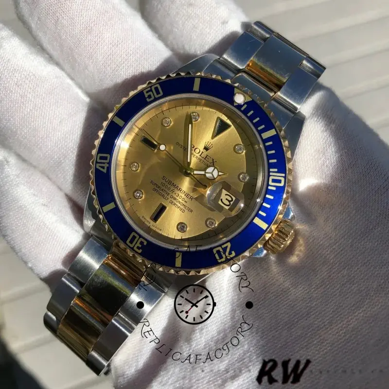 Rolex Submariner Date 16613 Champagne Serti Dial 40mm Mens Replica Watch - QualitySwissReplica