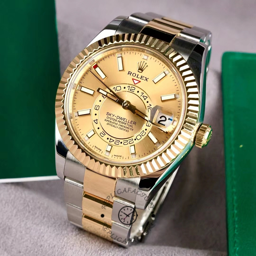 Rolex Sky-Dweller 326933 Champagne Dial Stainless Steel 42MM Mens Replica Watch - QualitySwissReplica