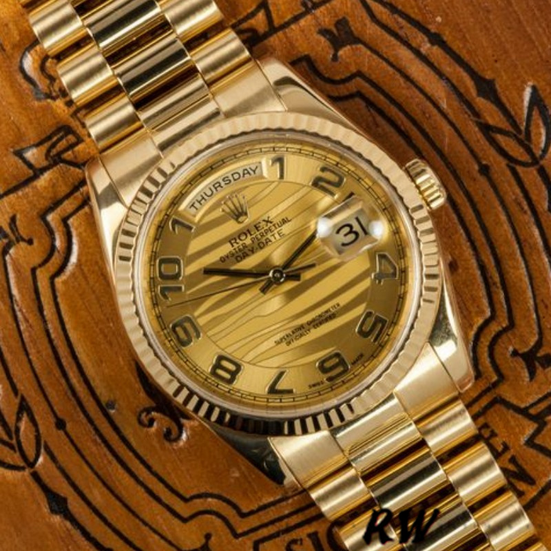 Rolex Day-Date 118238 Arabic Numeral Wave Champagne Dial Yellow gold 36mm Unisex Replica Watch - QualitySwissReplica