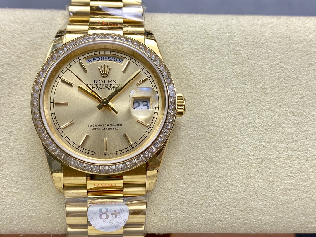 Rolex Day Date 36 Yellow Gold Champagne Dial Diamond Bezel m128348rbr 0026 - QualitySwissReplica