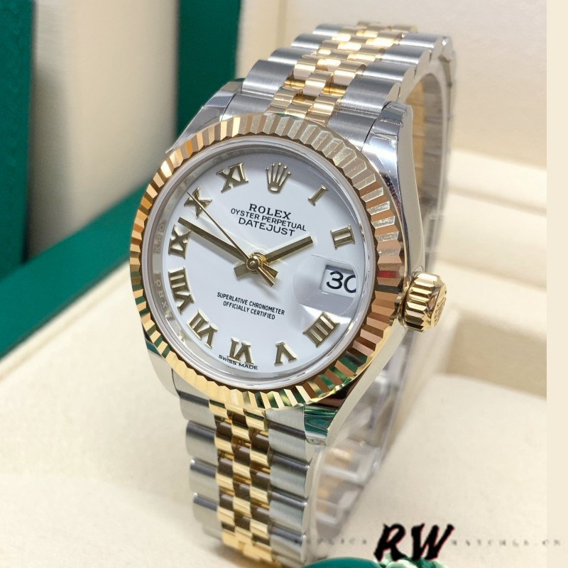 Rolex Datejust 279173 White Roman Numeral Dial Fluted Bezel 28mm Lady Replica Watch - QualitySwissReplica