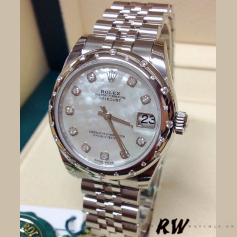 Rolex Datejust 178344 White Mother of Pearl Diamond Dial 31MM Lady Replica Watch - QualitySwissReplica