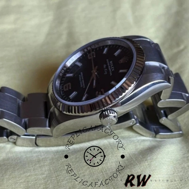 Rolex Oyster Perpetual Air-King 114234 Blue Dial fluted white gold bezel 34mm Unisex replica watch - QualitySwissReplica