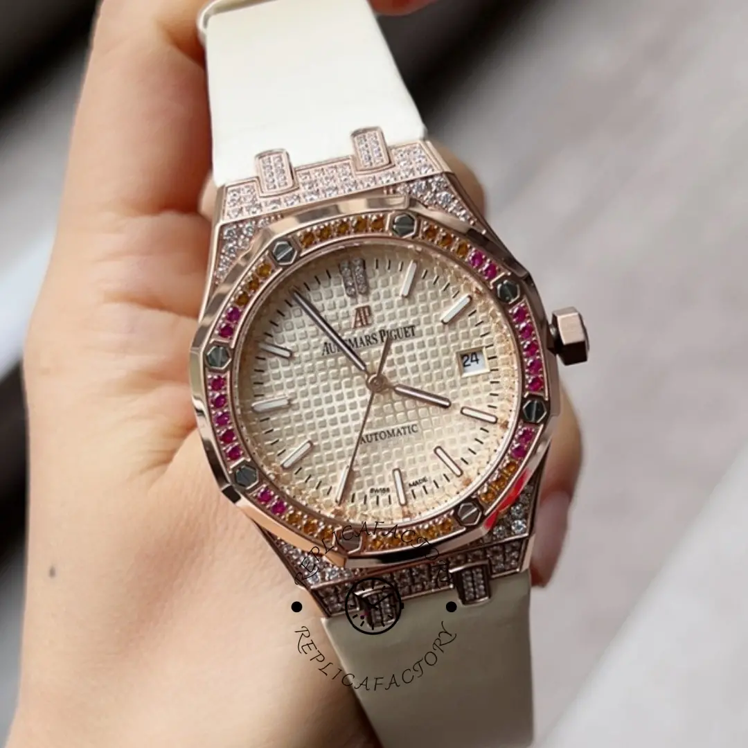 AP 15452OR.ZY.D038VE.01 Replica Royal Oak Rainbow Gemset 37 Beige Dial - QualitySwissReplica