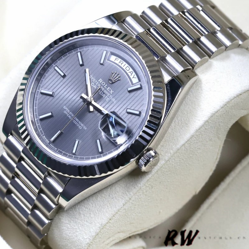 Rolex Day-Date 228239 Dark Rhodium Grey Dial Fluted Bezel 40mm Mens Replica Watch - QualitySwissReplica