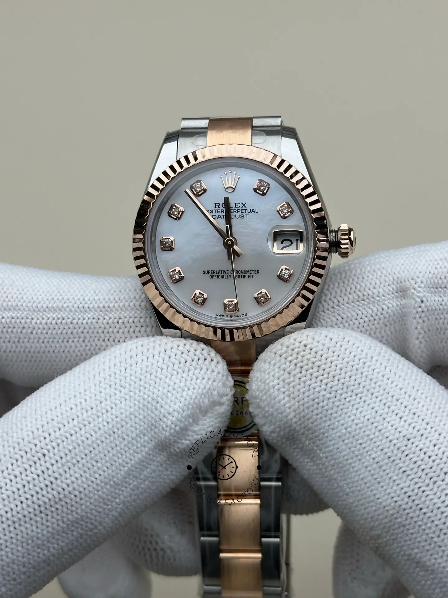 Rolex Datejust 278271-0025 Rose Gold Fluted MOP Diamond Dial Replica - QualitySwissReplica