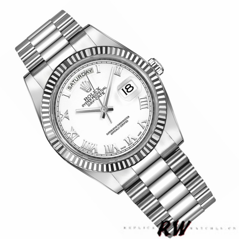 Rolex Day-Date 218239 White Roman Numerals Dial White Gold 41MM Mens Replica Watch - QualitySwissReplica