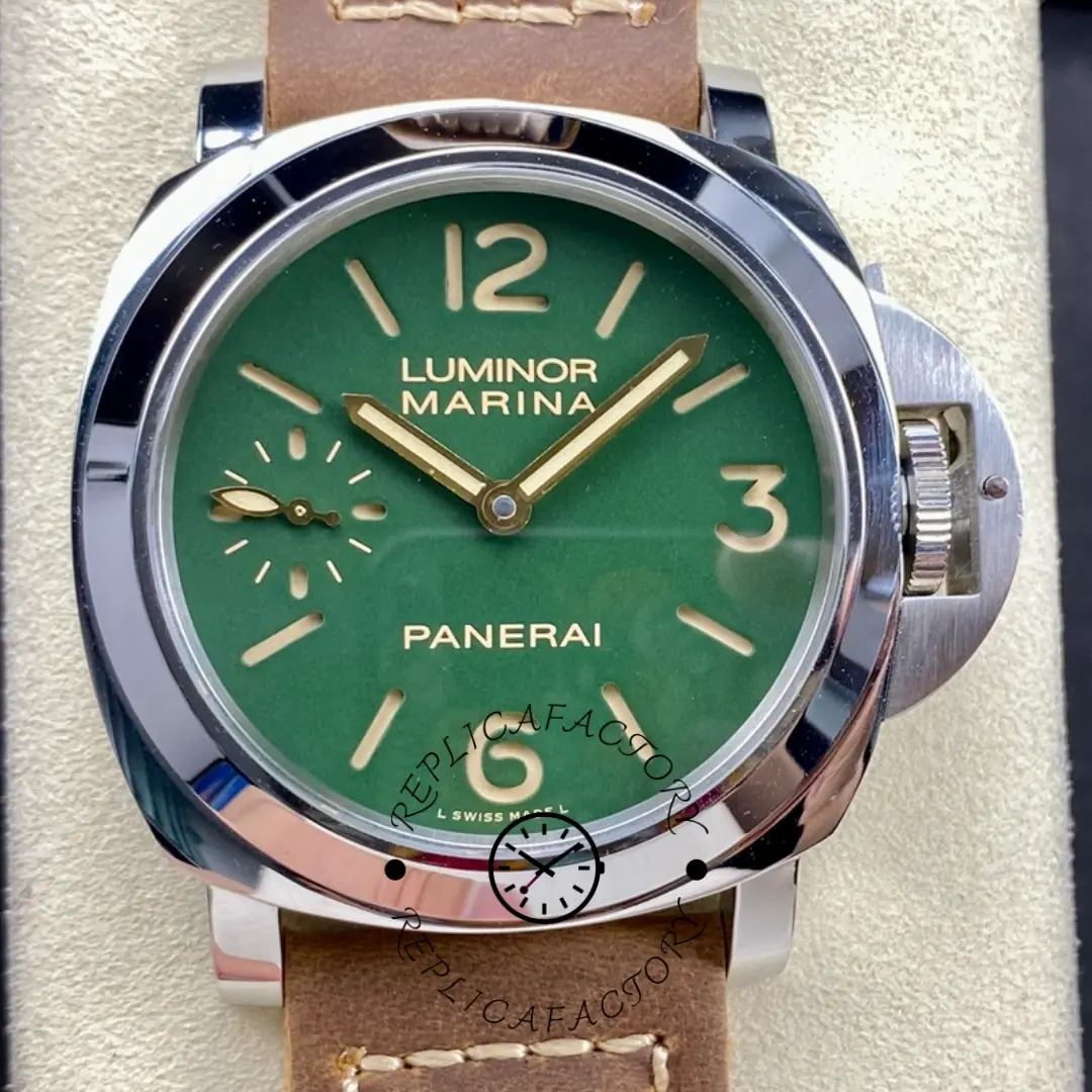 Panerai PAM00911 Luminor Marina 8 Days 44 1:1 Clone Green Dial Crown Guard - QualitySwissReplica
