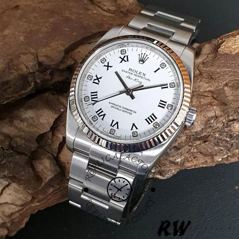 Rolex Oyster Perpetual Air-King 114234 White Diamond Dial 34mm Unisex Replica Watch - QualitySwissReplica
