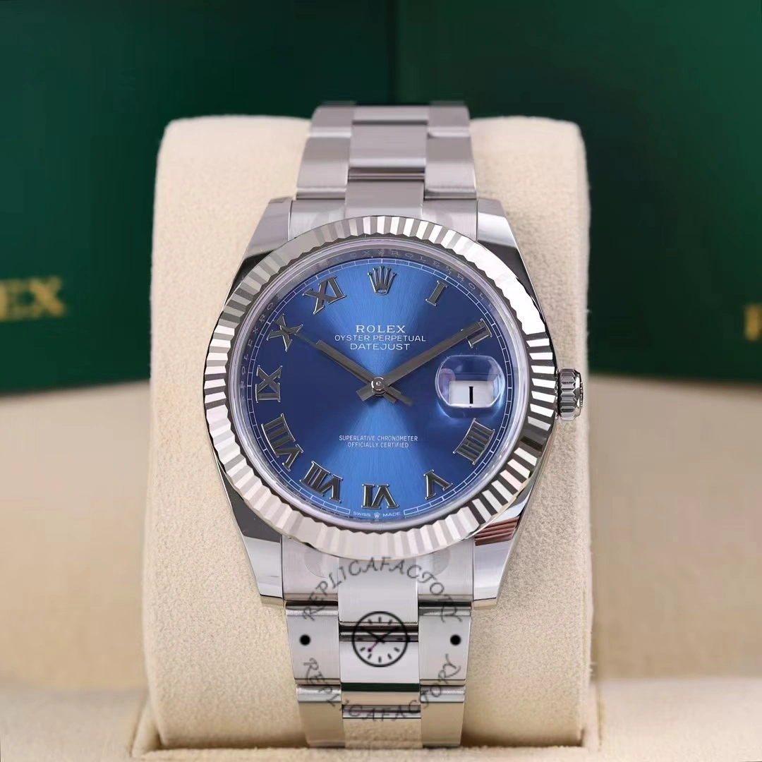 Rolex Datejust 126334 0025 Fluted Bezel Blue Roman Numeral Dial 41MM Mens Replica Watch - QualitySwissReplica