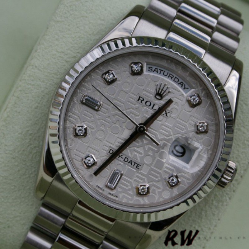 Rolex Day-Date 118239 white gold Jubilee Silver Dial 36mm Unisex Replica Watch - QualitySwissReplica