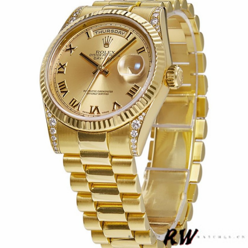 Rolex Day-Date 118338 Champagne Dial Roman Numerals 36mm Unisex Replica Watch - QualitySwissReplica