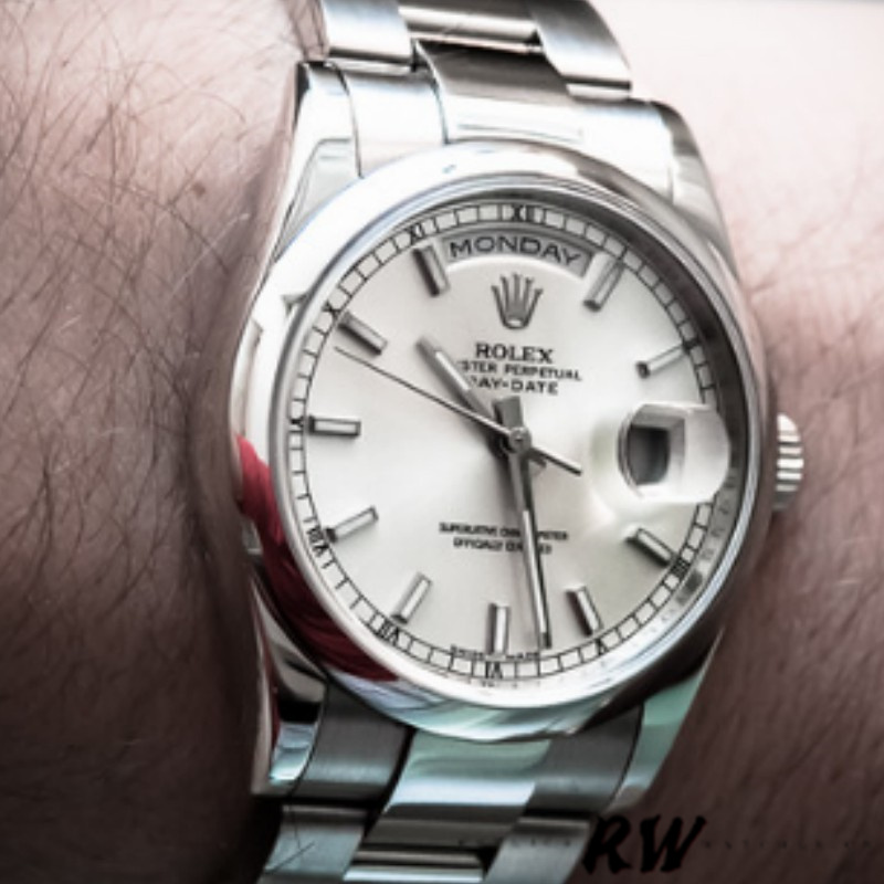 Rolex Day-Date 118209 White Gold Oyster Bracelet White Dial 36mm Unisex Replica Watch - QualitySwissReplica