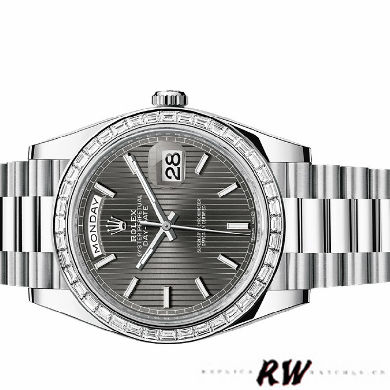 Rolex Day-Date 228396TBR Dark Rhodium Grey Dial Diamond Bezel 40mm Mens Replica Watch - QualitySwissReplica