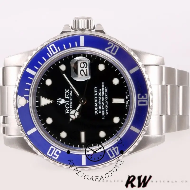 Rolex Submariner Date 16610 Blue Ceramic Black Dial 40mm Mens Replica Watch - QualitySwissReplica