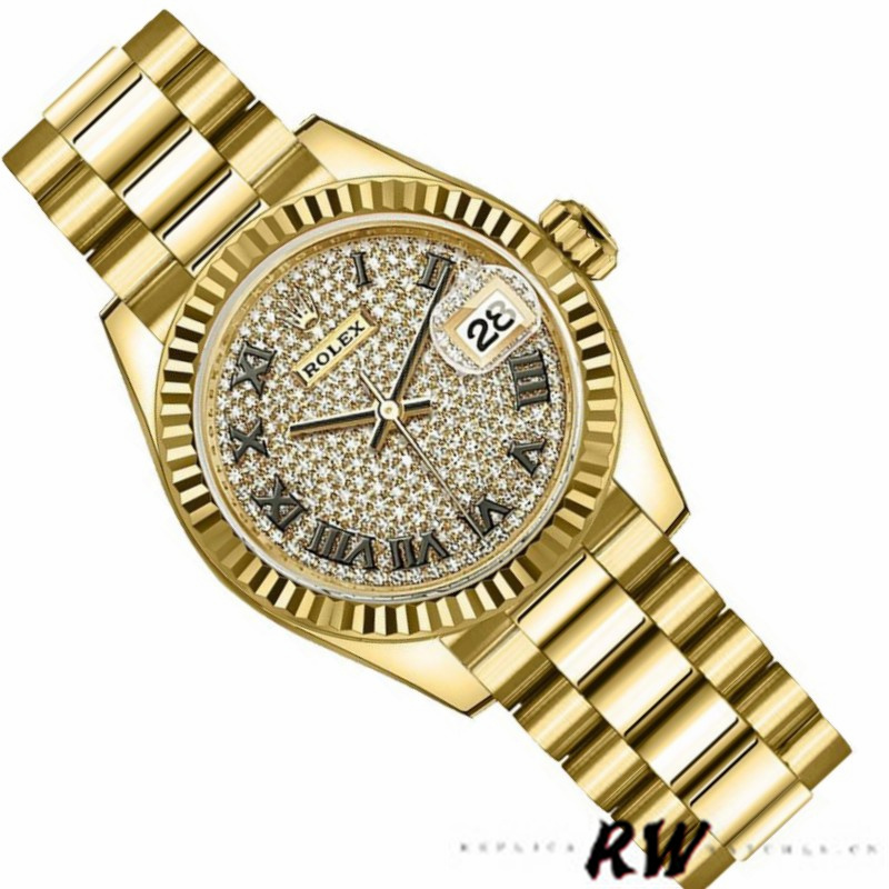 Rolex Datejust 279178 Diamond Pave Dial Fluted Bezel 28mm Lady Replica Watch - QualitySwissReplica
