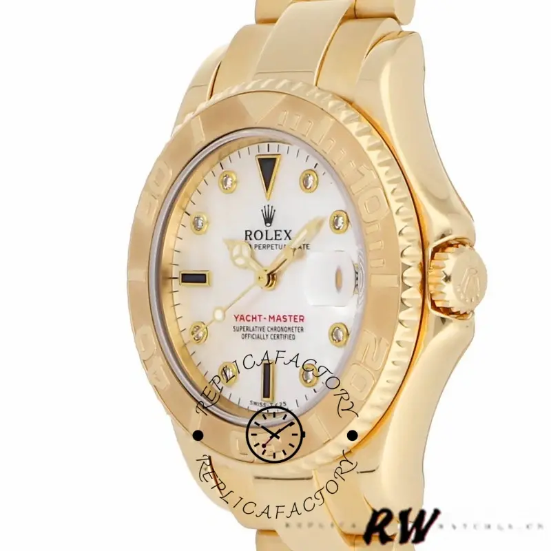 Rolex Yacht-Master 168628 White MOP Dial Yellow Gold 35MM Unisex Replica Watch - QualitySwissReplica