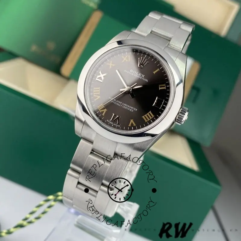 Rolex Oyster Perpetual 177200 Dark Grey Dial Domed Bezel 31mm Lady Replica Watch - QualitySwissReplica