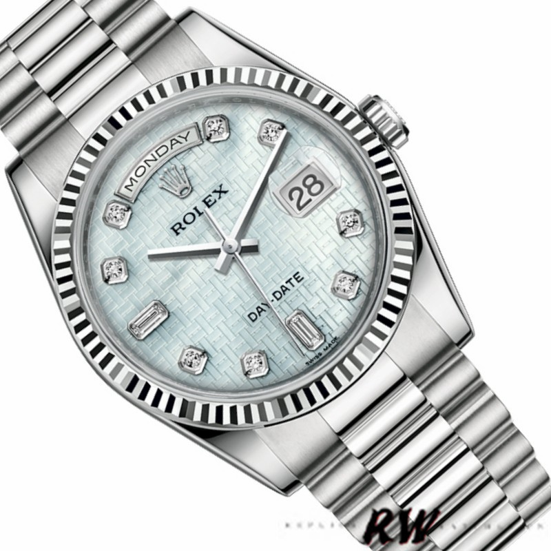 Rolex Day-Date 118239 Mother of Pearl White Dial Fluted Bezel 36mm Unisex Replica Watch - QualitySwissReplica