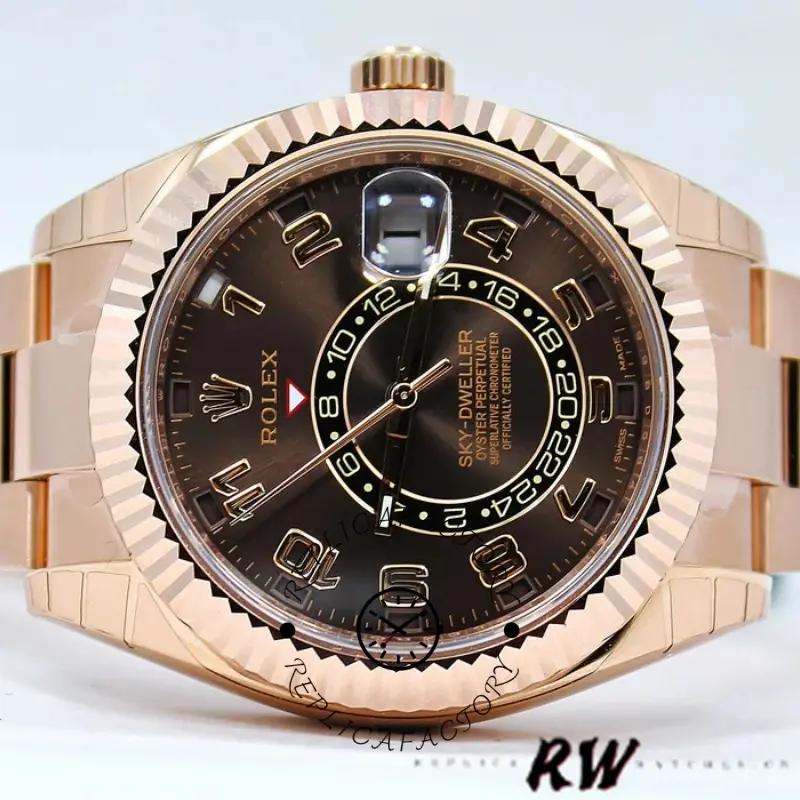 Rolex Sky-Dweller 326935 Everose Gold Chocolate Arabic Dial 42mm Mens Replica Watch - QualitySwissReplica