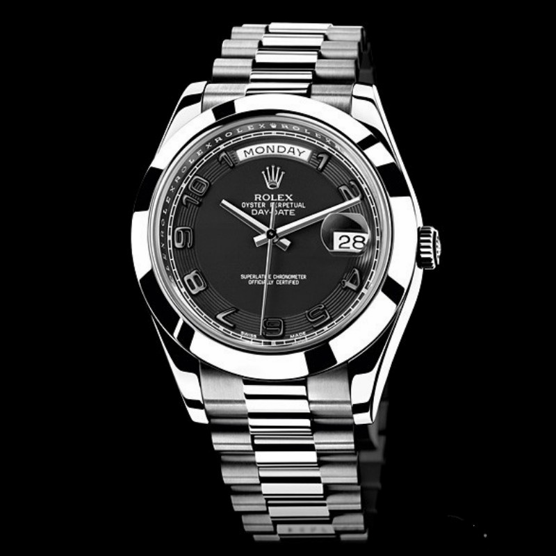 Rolex Day-Date 218206 Concentric Black Dial Platinum 41MM Mens Replica Watch - QualitySwissReplica