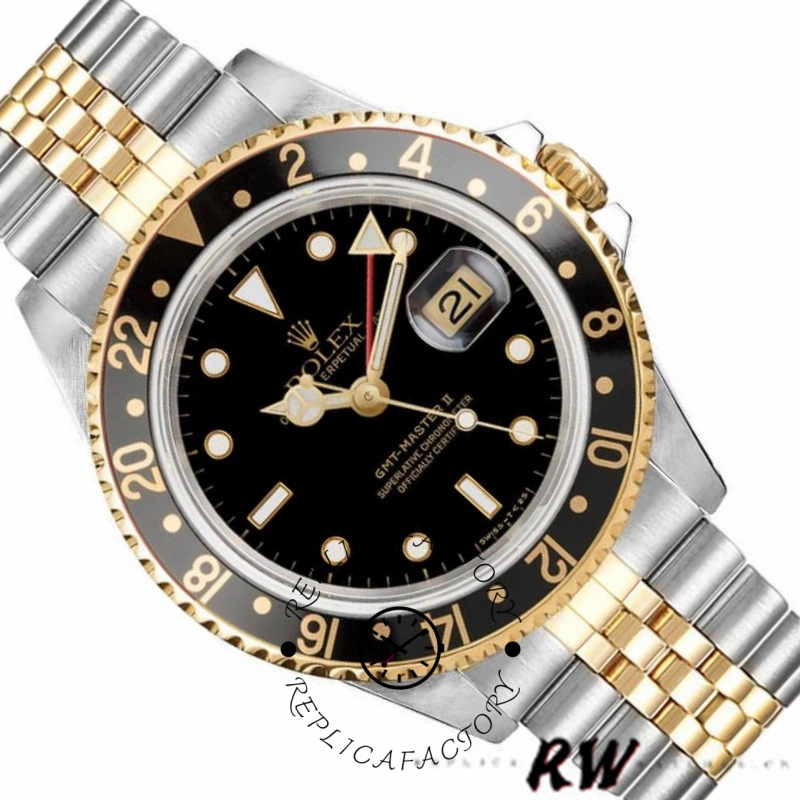 Rolex GMT-Master II 16713LN Oystersteel Yellow Gold Black Dial 40MM Mens Replica Watch - QualitySwissReplica